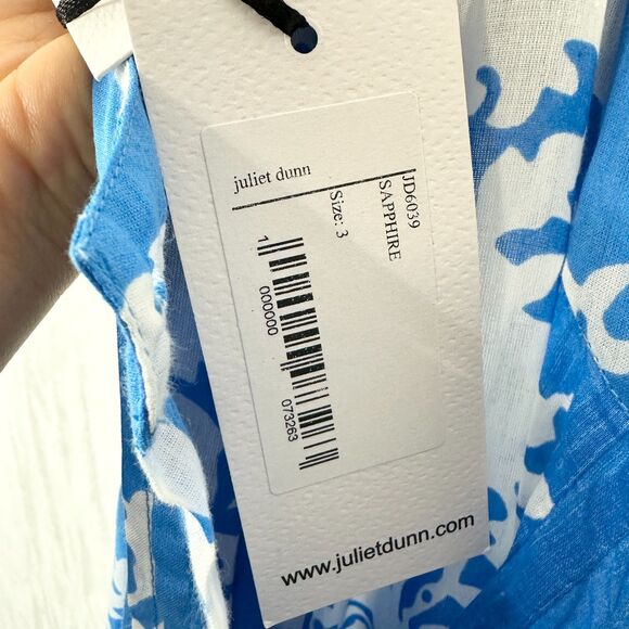 Juliet Dunn Floral Cotton Mini Dress Size 3 US 8-10 NWT Sapphire Blue Scalloped - Picture 11 of 11